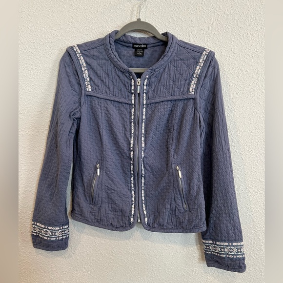 The Buckle Stoosh Blue Quilted Jacket Medium Fitted Zip Sweater a493 - Picture 1 of 10